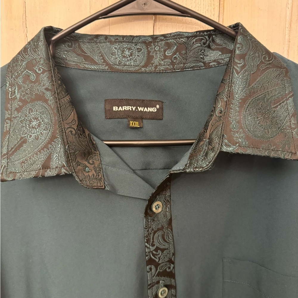 XXXL - Barry.wang Green Splicing Men Business Shirt - Worn Once - Fits like XXL - Picture 3 of 6